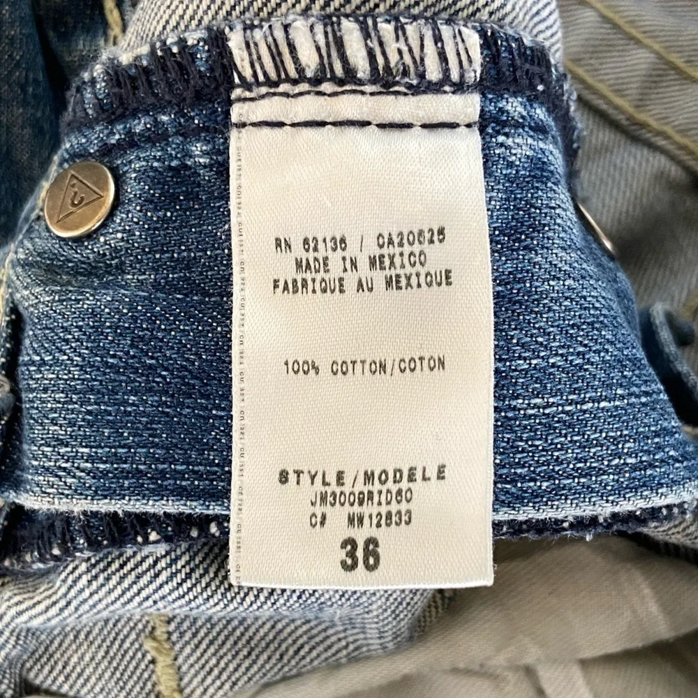 Guess Pasadena Men's Straight Leg Jeans Size 36 Distressed Flap Pockets Blue